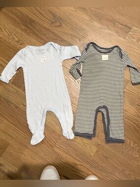 Burt's Bees Baby Striped Set - Light Blue & Gray